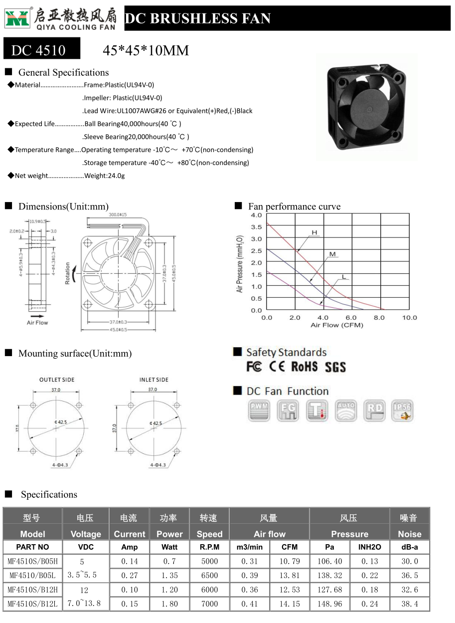 45*45*10MM散热风扇(图1)